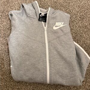 Nike Light Gray Full-Zip Hoodie with White Logo